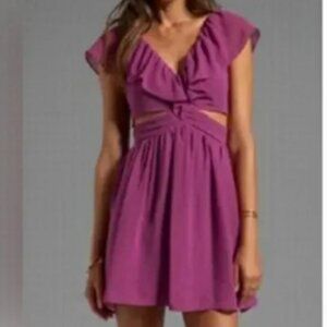 Keepsake Purple Ruffle Cut-Out Dress XS Elegant Satin
